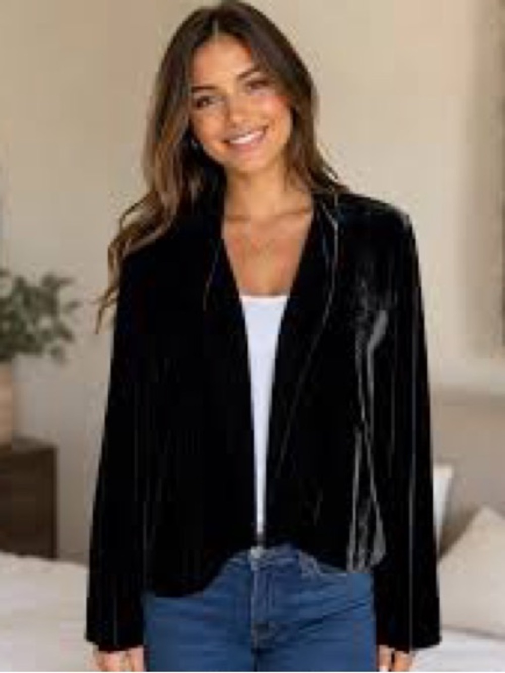 Eileen Fisher black velvet open-front cropped bolero jacket
Size Medium